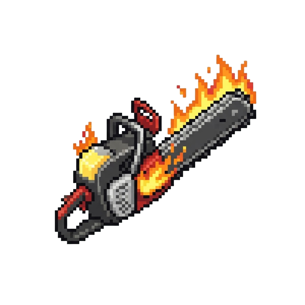 A Flaming Chainsaw with Full Fuel