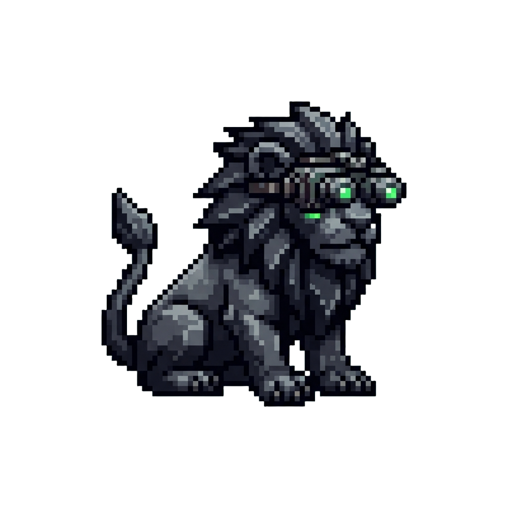 A Obsidian Shadow Lion with Night-vision Optics