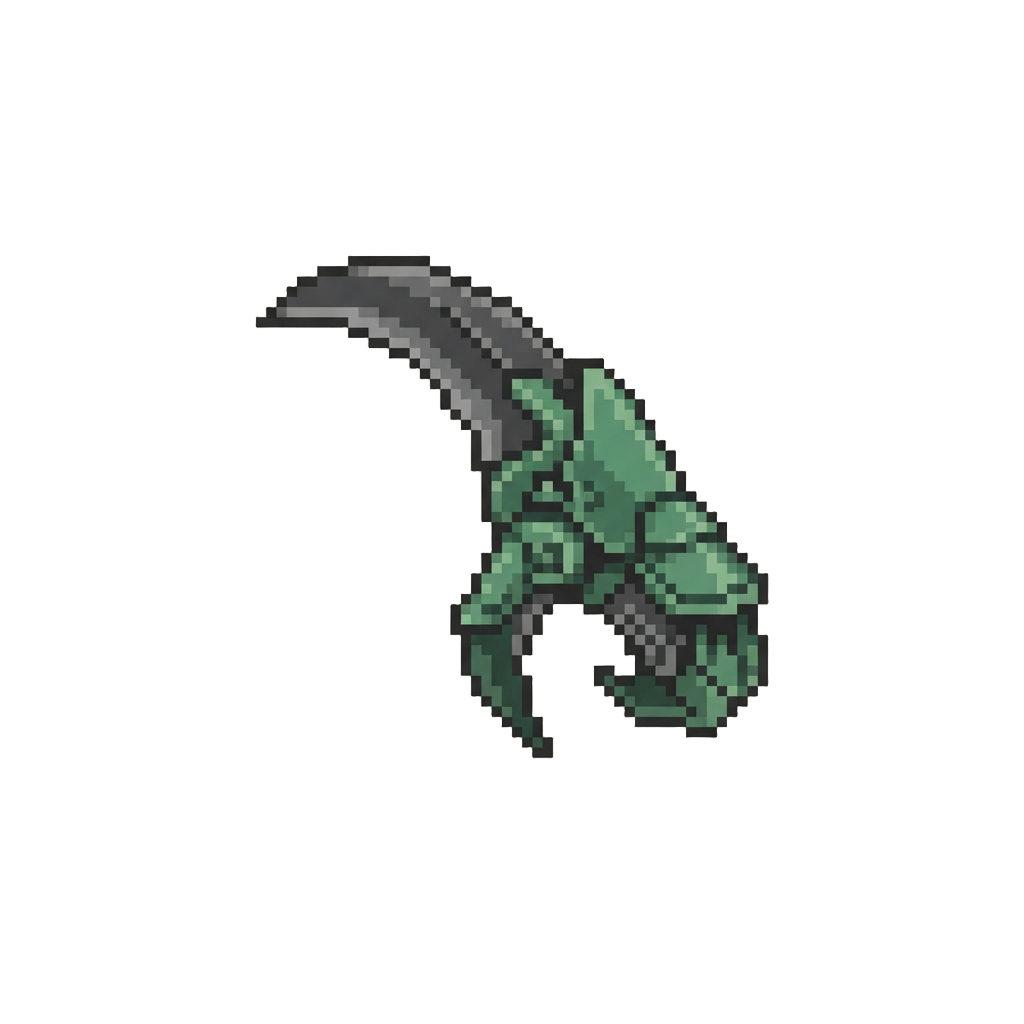 A Metallic-green Raptor Striker with Sickle Blade Claws