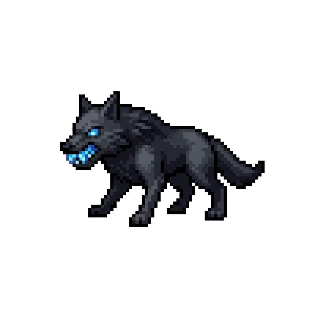 A Shadow-black Phantom Wolf with Plasma Fangs