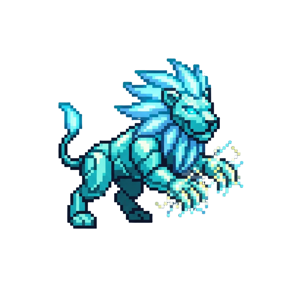 A Neon-cyan Plasma Lion with Energy Shock Claws
