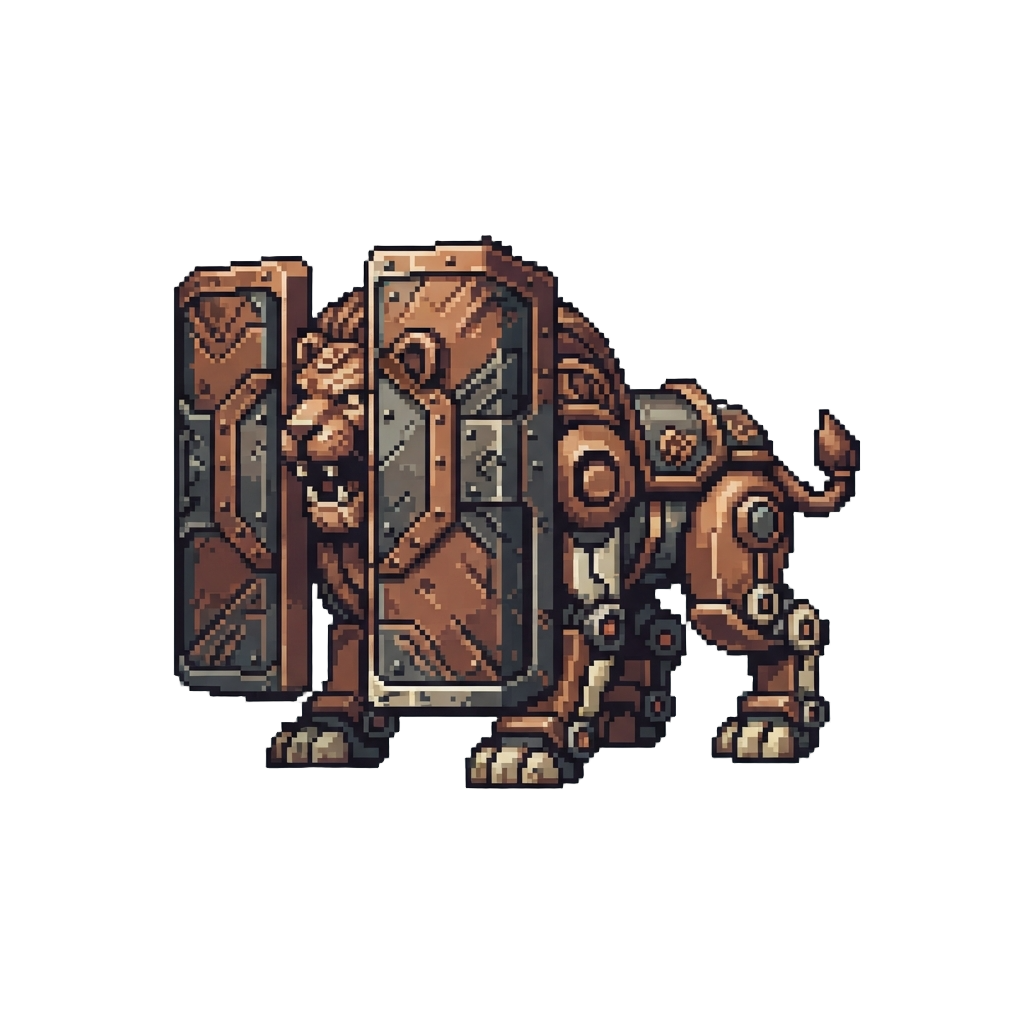 A Bronze Heavy Lion with Frontal Siege Shields