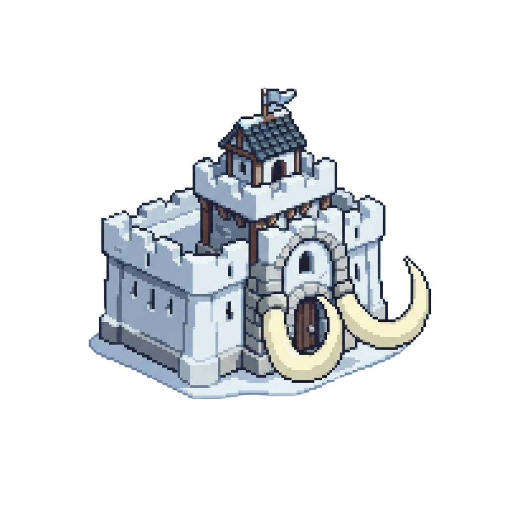 A Snow-white Mammoth Fortress with Siege Tusks