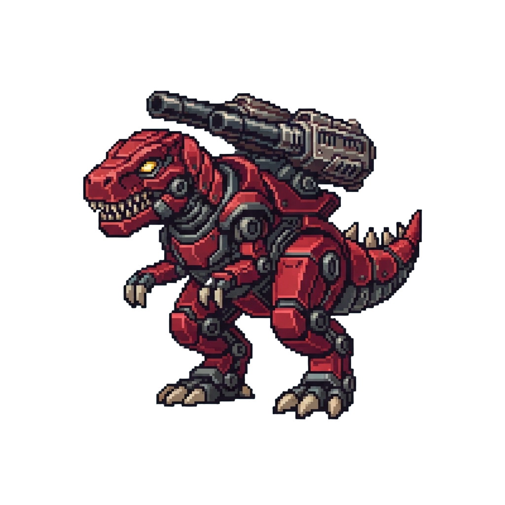 A Crimson Tyrant Rex with Heavy Dorsal Cannons