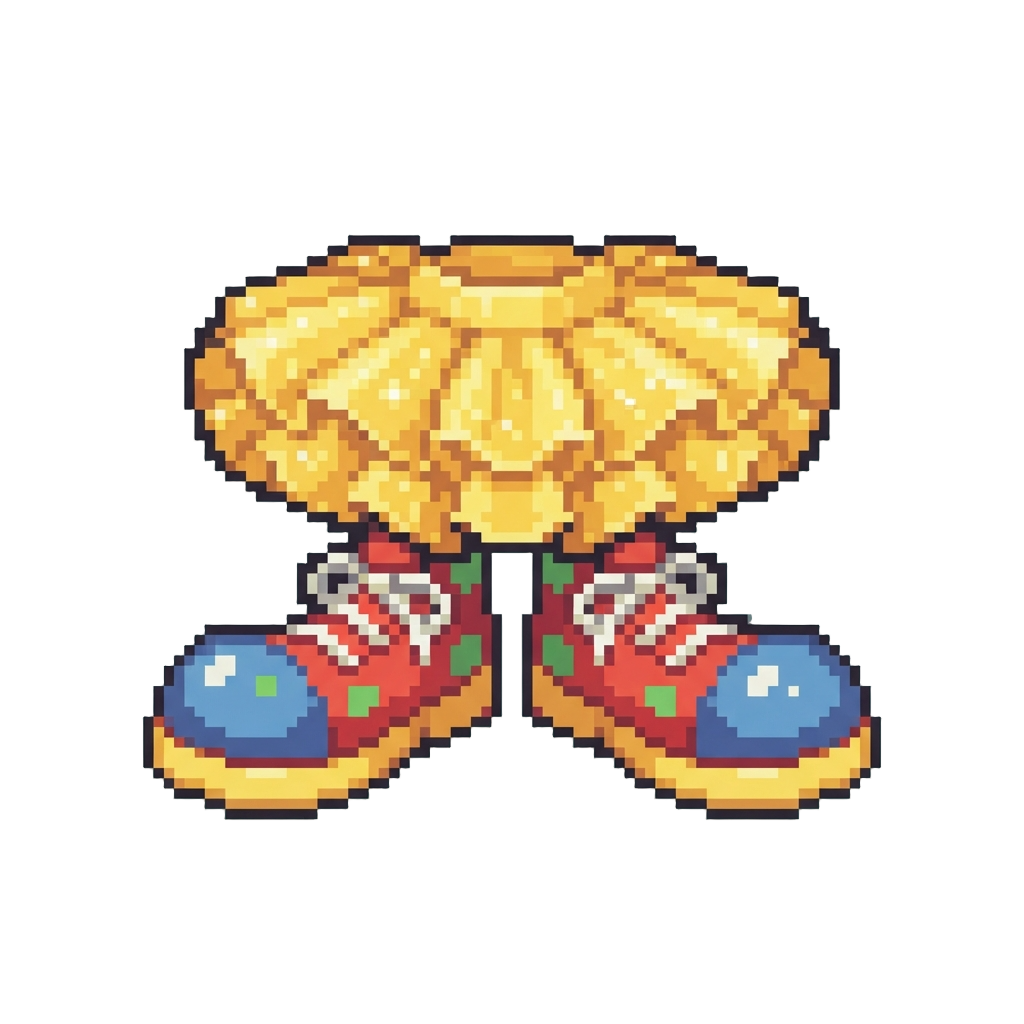 Sparkling Yellow Tutu Worn Over Giant Clumsy Clown Shoes