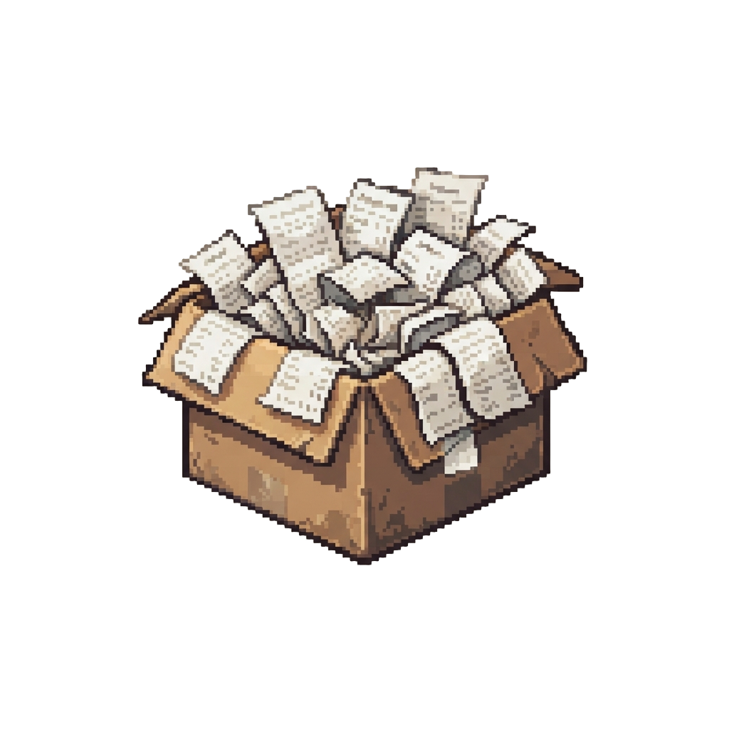 An Overflowing Box of Unorganized Paper Receipts