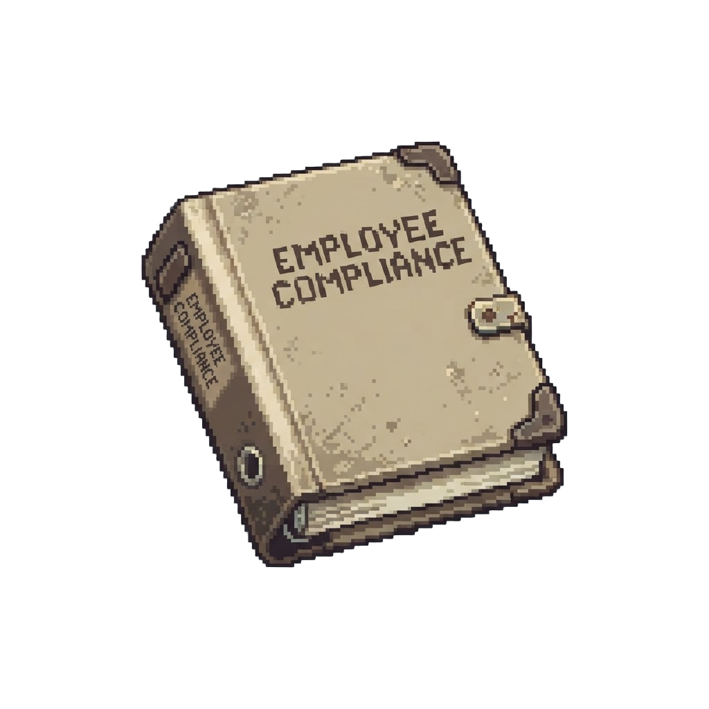 A Dusty Thick Binder Titled 'employee Compliance'