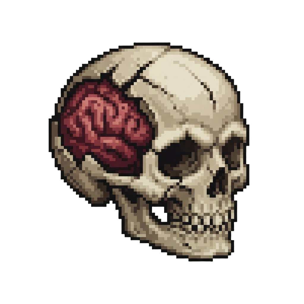 A Cracked Gory Skull with Visible Brain Tissue