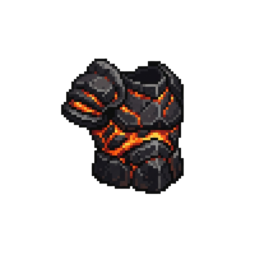 Thick Obsidian Rock Armor Plates and Lava Veins