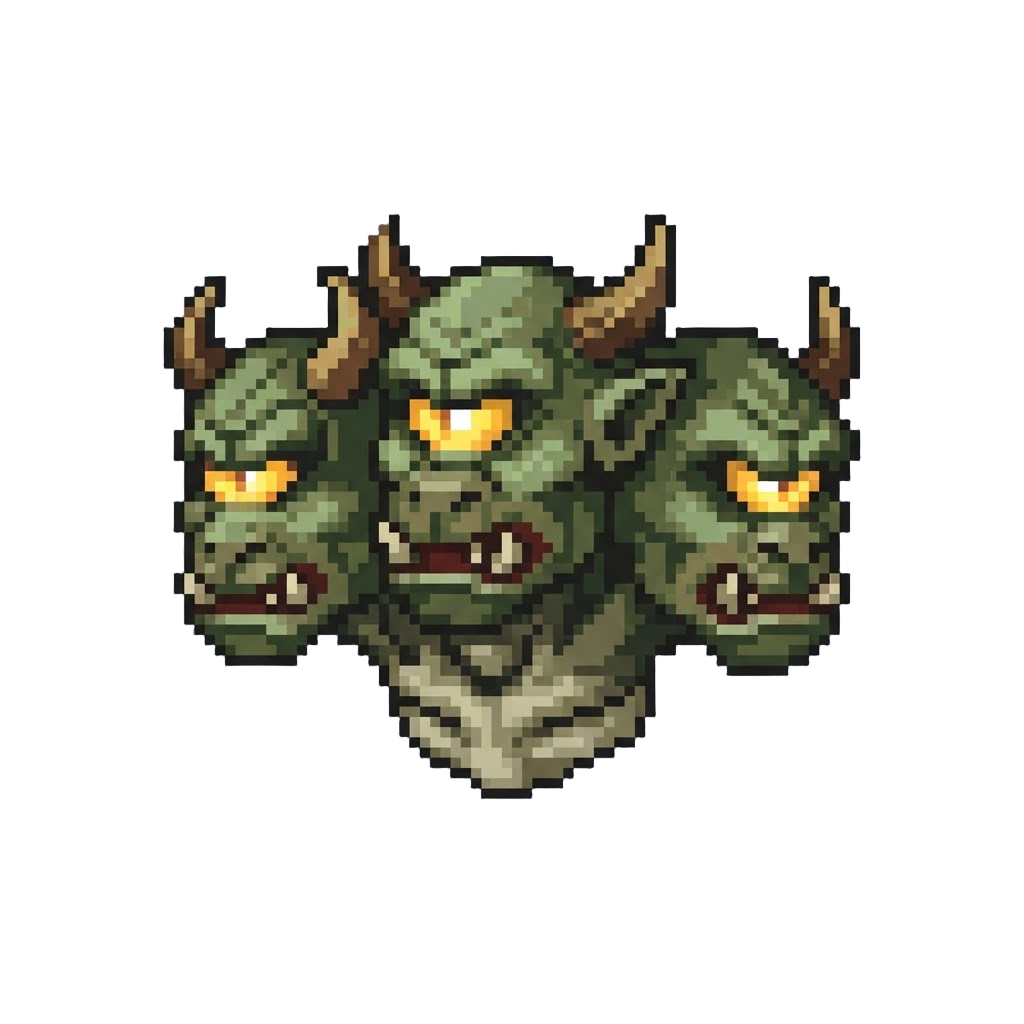Three Glowing Cyclops Eyes Across Three Snarling Heads