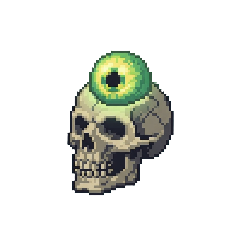 A Giant Glowing Radioactive Eye Atop a Towering Skull