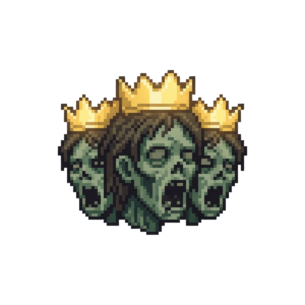 Three Screaming Zombie Heads Wearing Matching Glowing Crowns