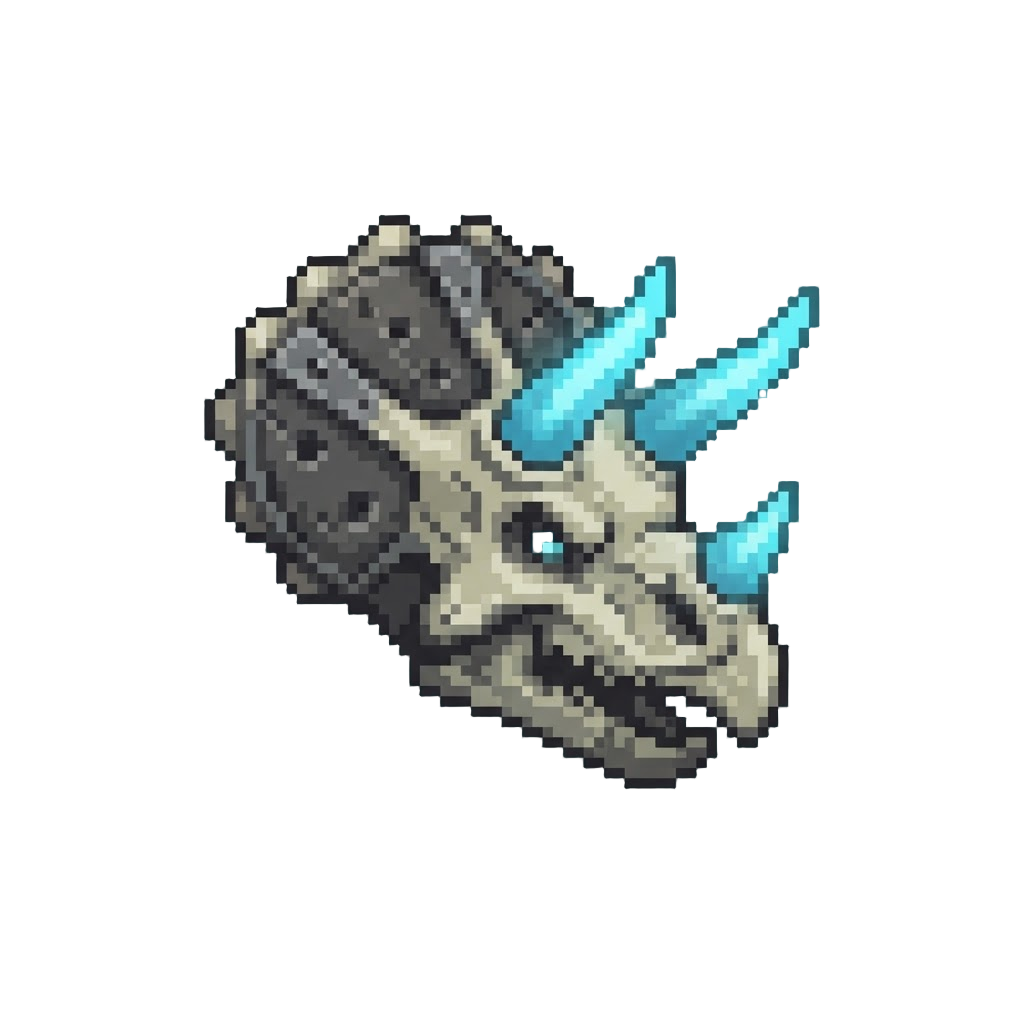 A Triceratops Armored Skull Head with Glowing Undead Horns