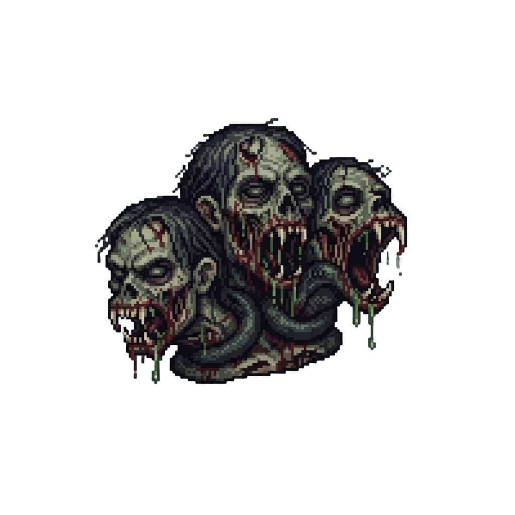 Three Dripping Venomous Snake-jawed Zombie Heads