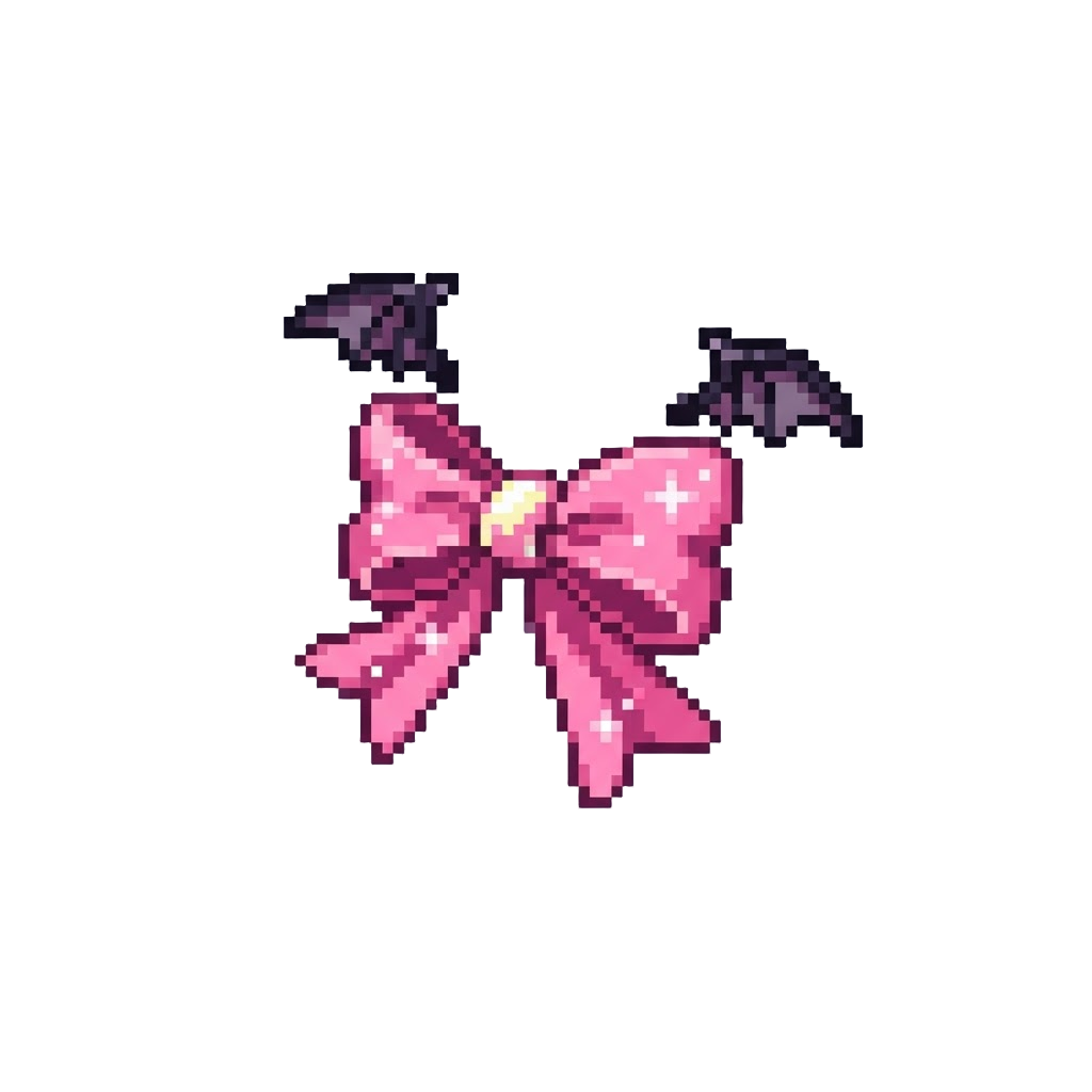 A Sparkly Pink Bow with Tiny Floating Bat Wings