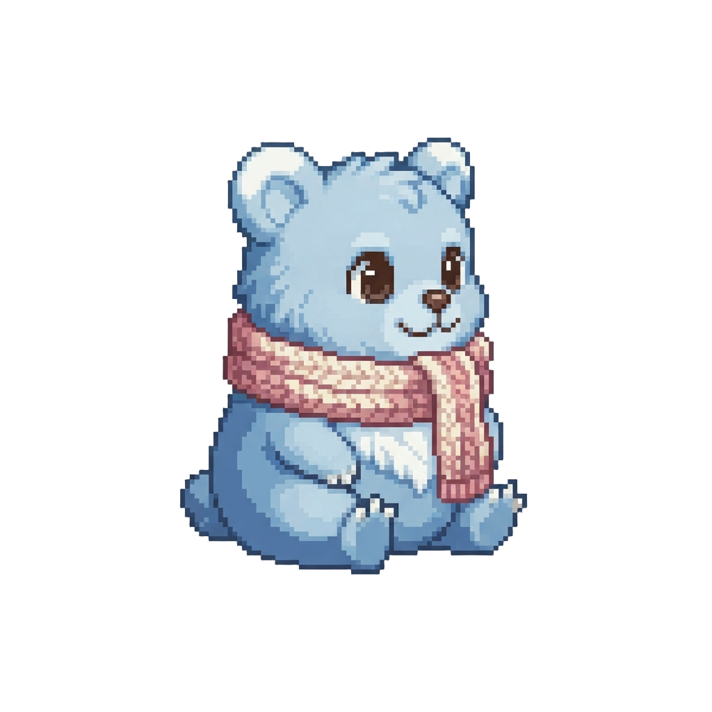 A Cozy Pastel Blue Polar Labubu Wearing a Micro Knit Scarf