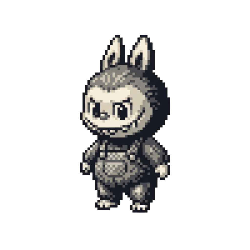 A Tiny Vintage Monochromatic Black-and-white Labubu Figurine