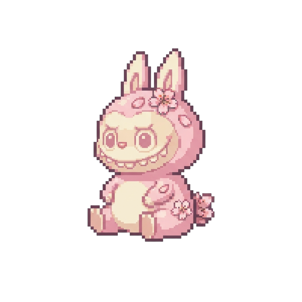 A Pastel Pink Cherry Blossom Labubu with Delicate Petal Accents
