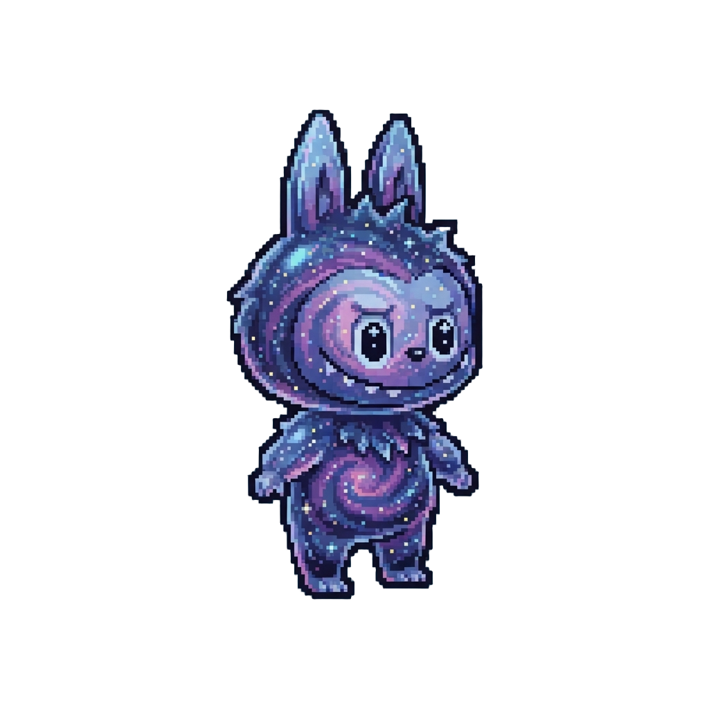 A Translucent Galaxy-nebula Labubu Filled with Swirling Cosmic Glitter