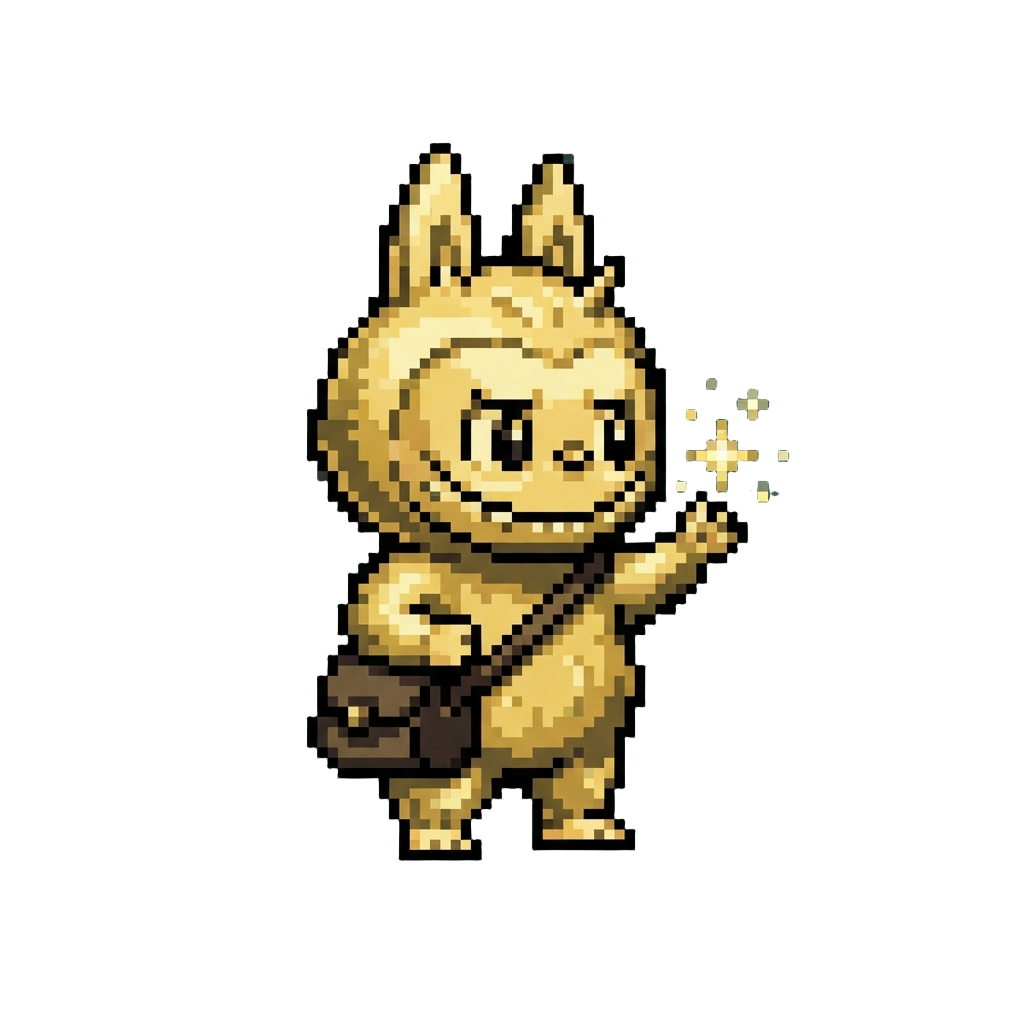 A Metallic Chrome Gold Labubu Holding a Tiny Sparkling Star