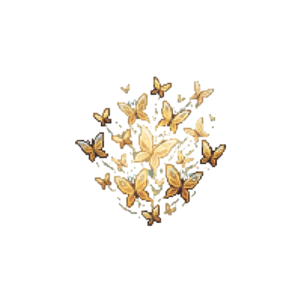 A Burst of Glowing Golden Phantom Butterflies