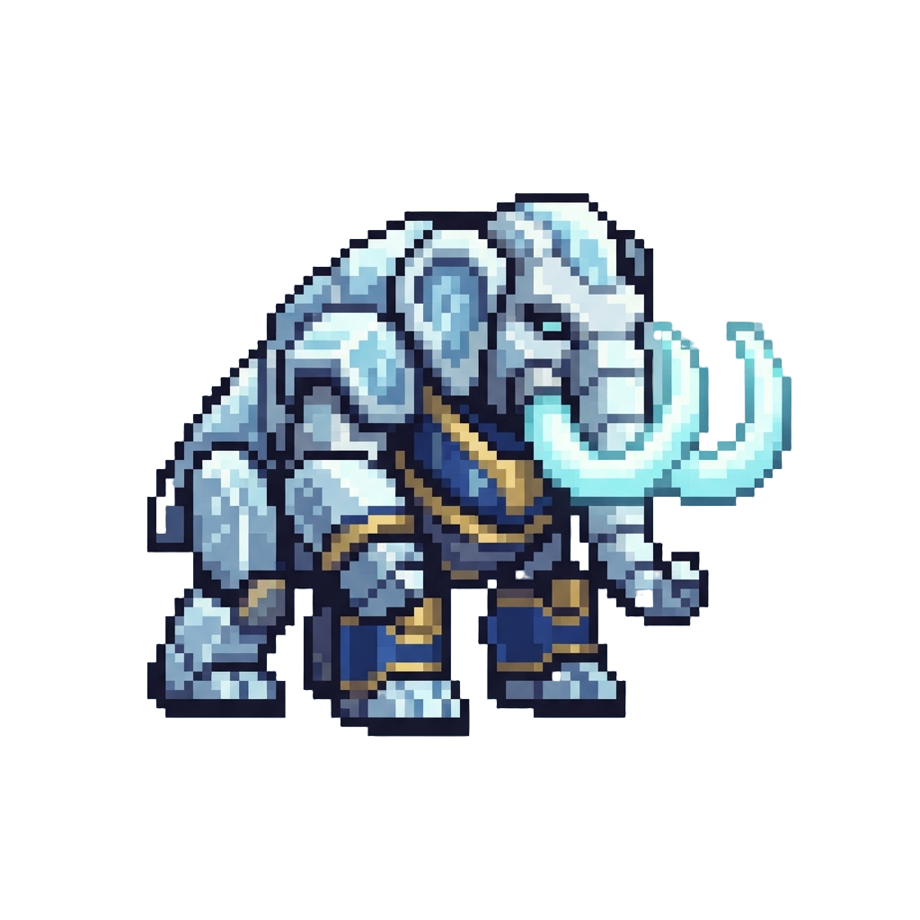 A Massive Frost Mammoth Megazord with Glowing Icy Tusks
