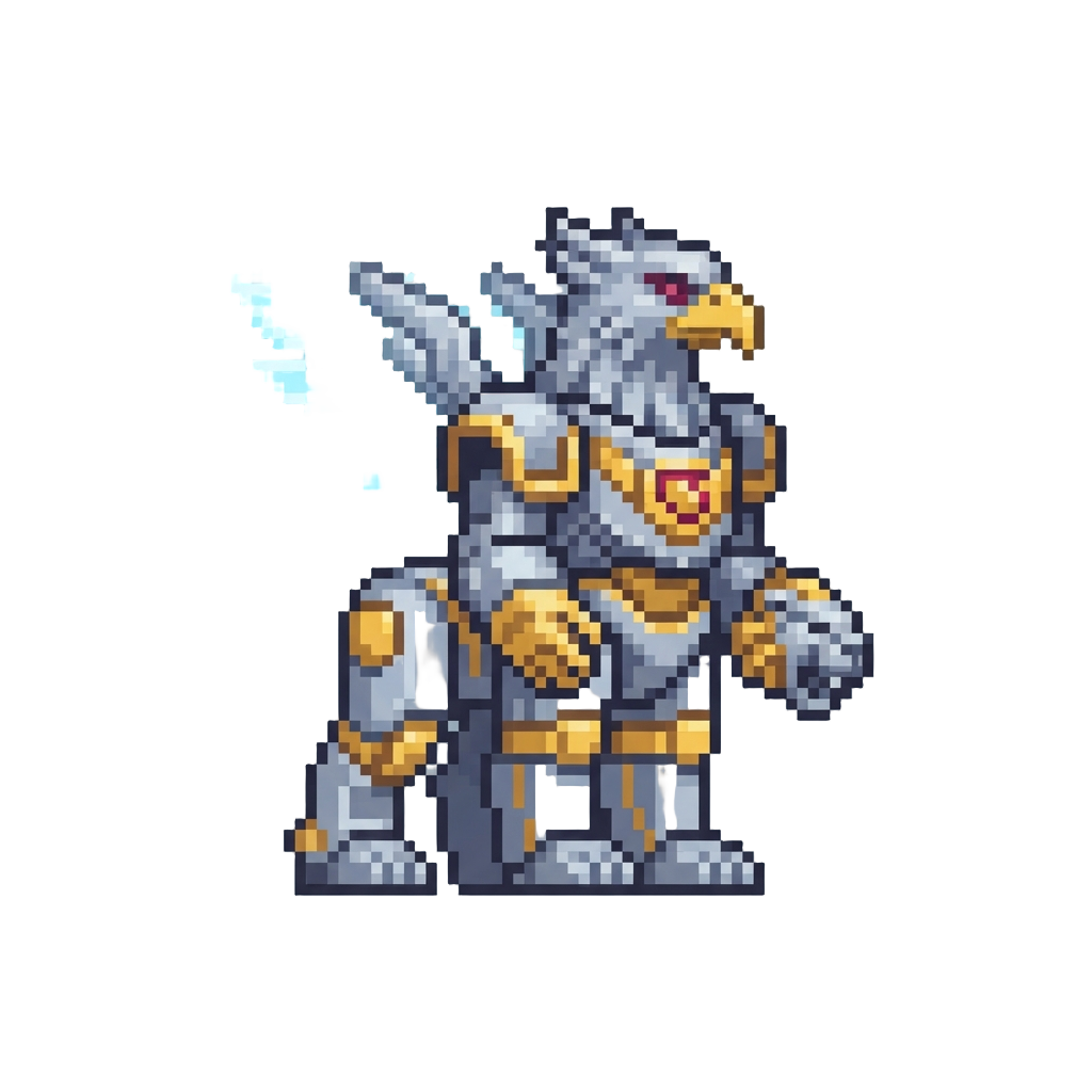 A Majestic Silver Griffin Megazord with Glowing Energy Feathers