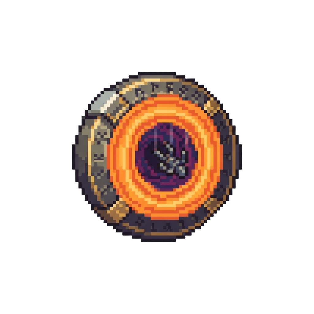 A Glowing Orange Sling Ring Portal Opening to Drop a Foe Into Another Realm