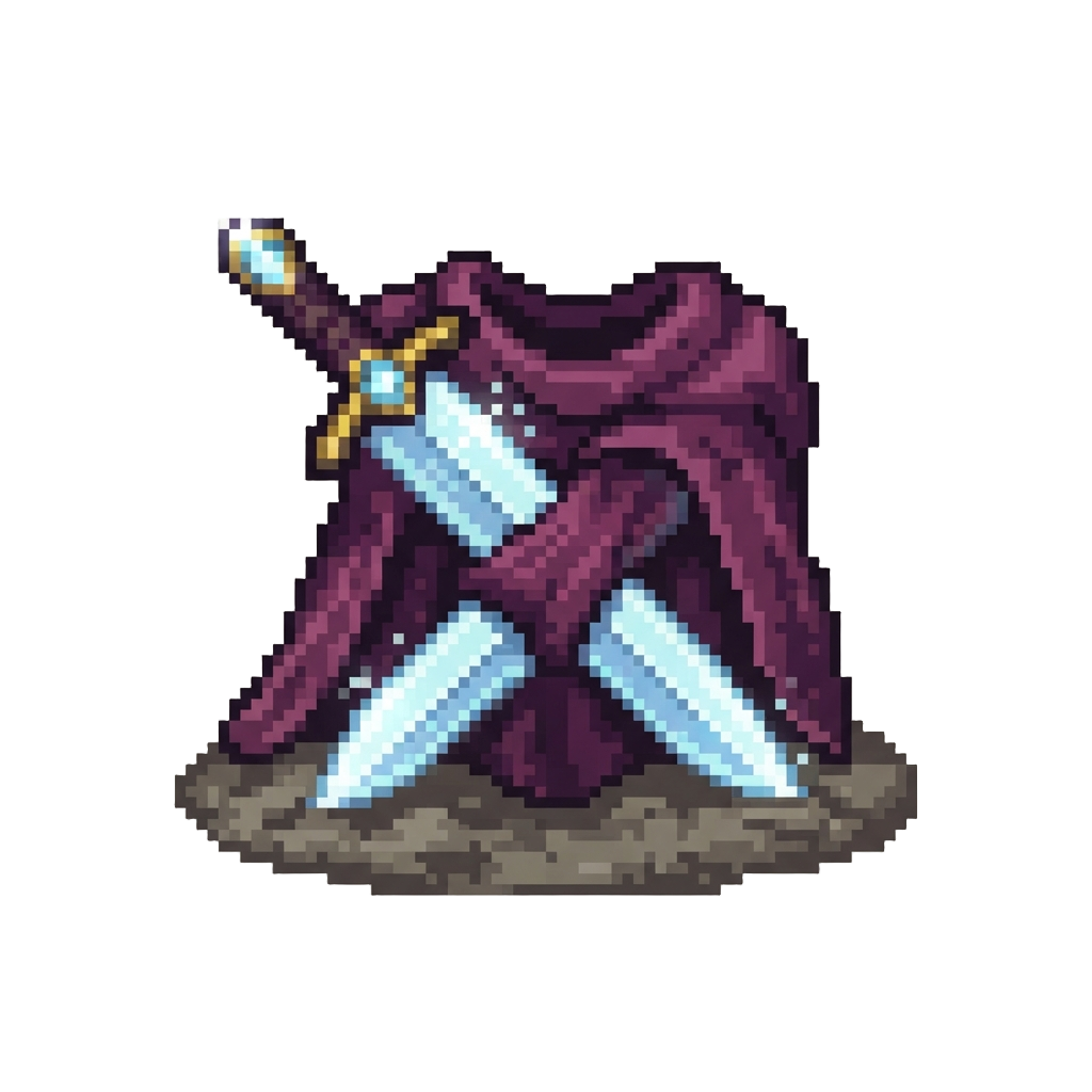 A Pair of Sparkling Light Daggers Pinning a Villain's Cloak to the Ground