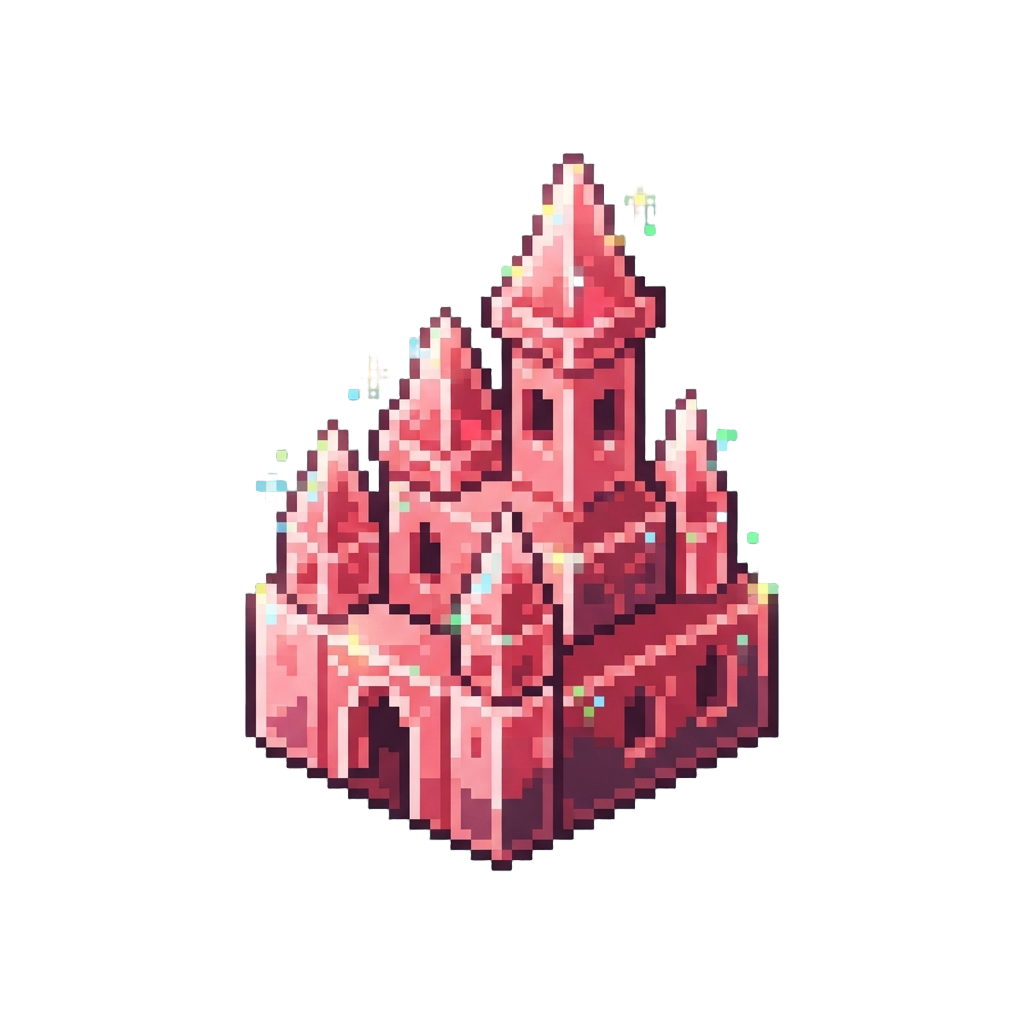 A Towering Crystalline Strawberry Jelly Palace Glowing with Prismatic Light