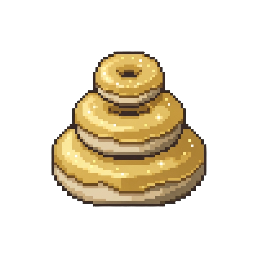A Golden Glazed Donut Pyramid Shimmering with Edible Glitter