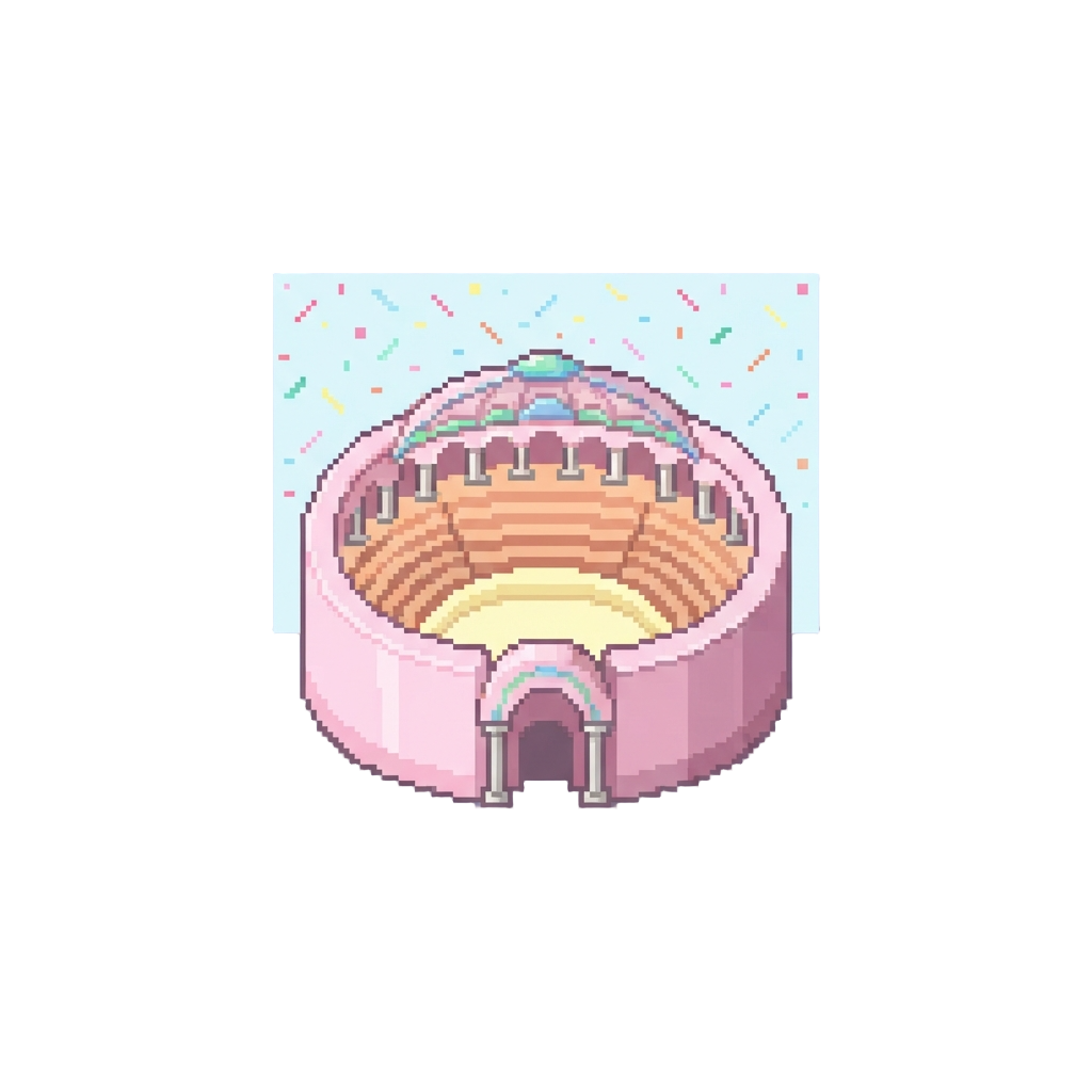 A Grand Pastel Mochi Amphitheater Beneath a Showering Sprinkle Sky