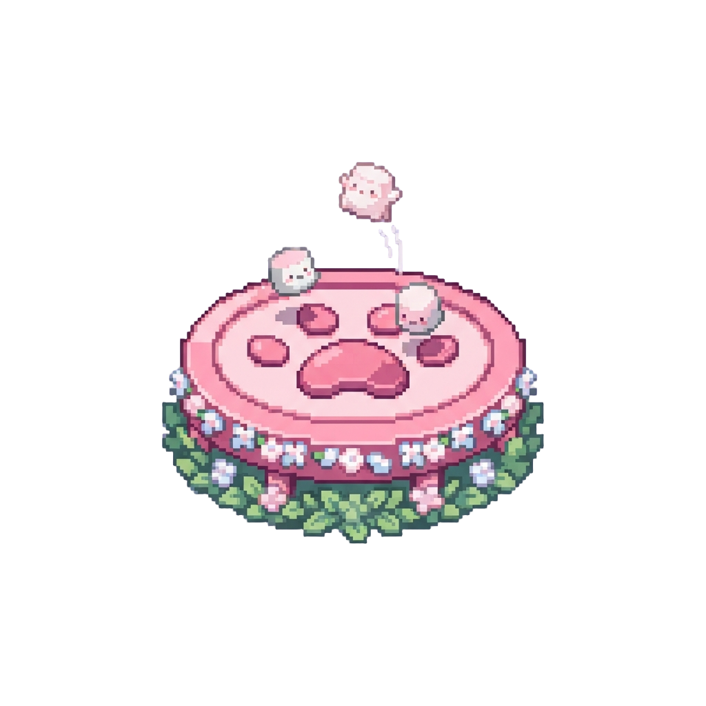A Pastel Cat-paw Trampoline Garden with Bouncing Marshmallow Blossoms