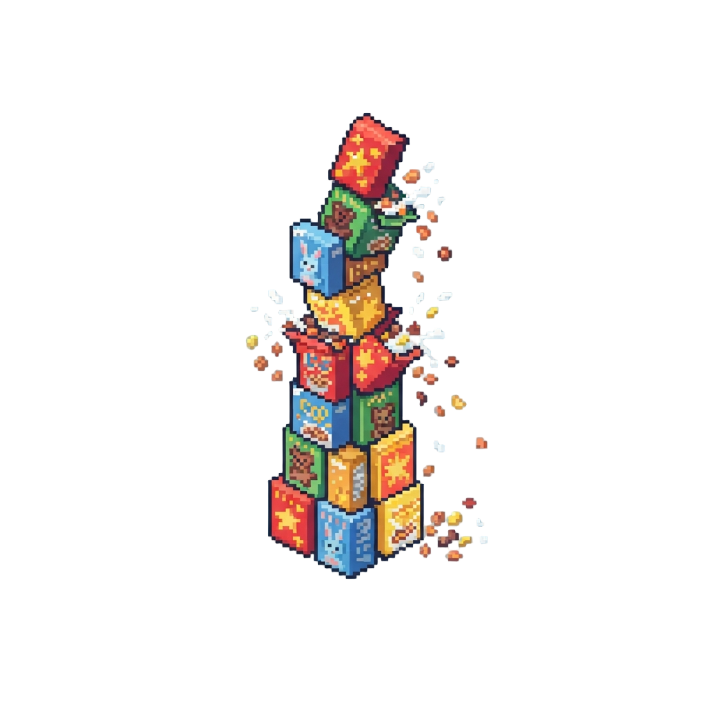 A Sky-high Tower of Cereal Boxes Spilling