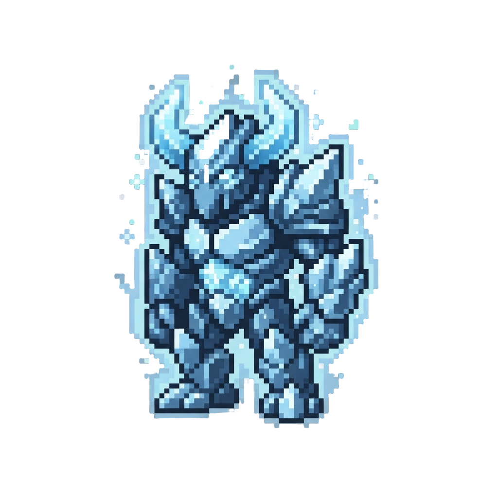 A Crystalline Frost Titan Radiating Starlight and Frost-fire Aura with Combined Color Motifs and Traits of @image1 and @image2