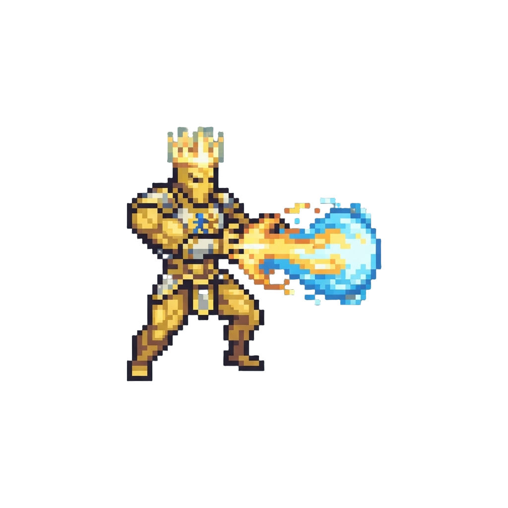 A Hyper-muscled Celestial Guardian with a Glowing Crown and Dual-hero Emblem Blasting Combined Energy Rays of @image1 and @image2