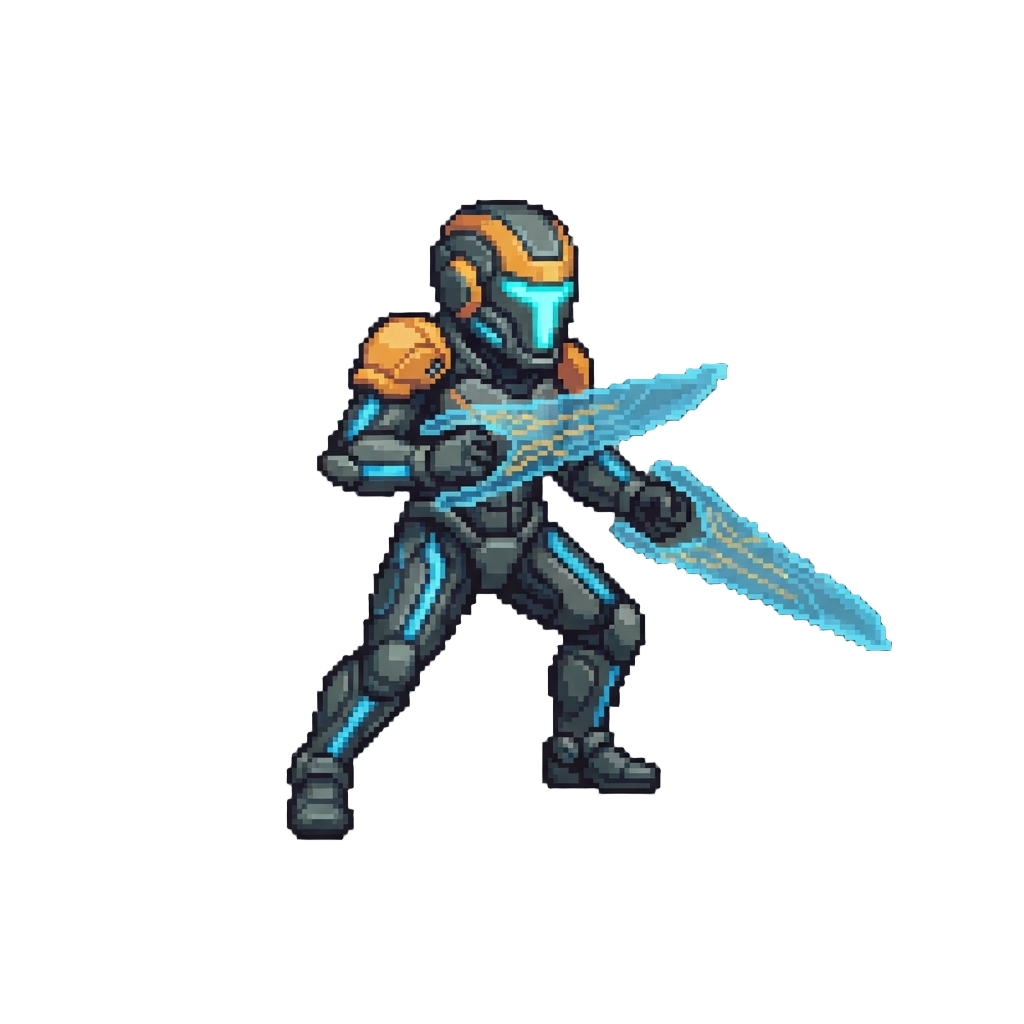 A Futuristic Cyber-ranger with a Glowing Visor Casting Dual Holographic Weapons and Merged Suit Aesthetics of @image1 and @image2