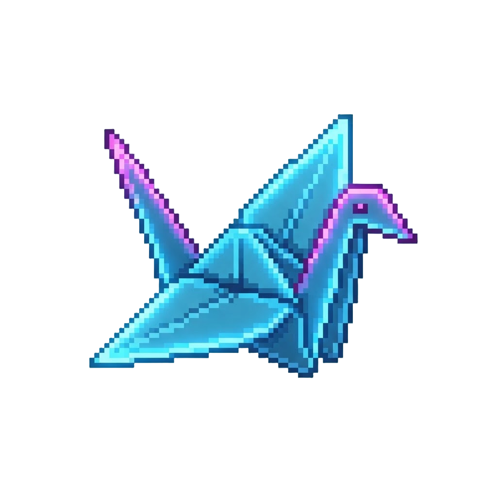 A Glowing Neon Origami Crane