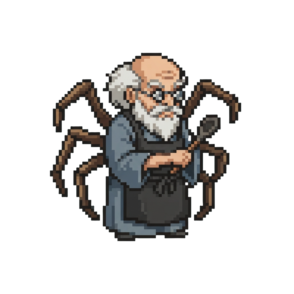 Kamaji with Extra Spider Arms Wearing Dark Apron and Wire Glasses