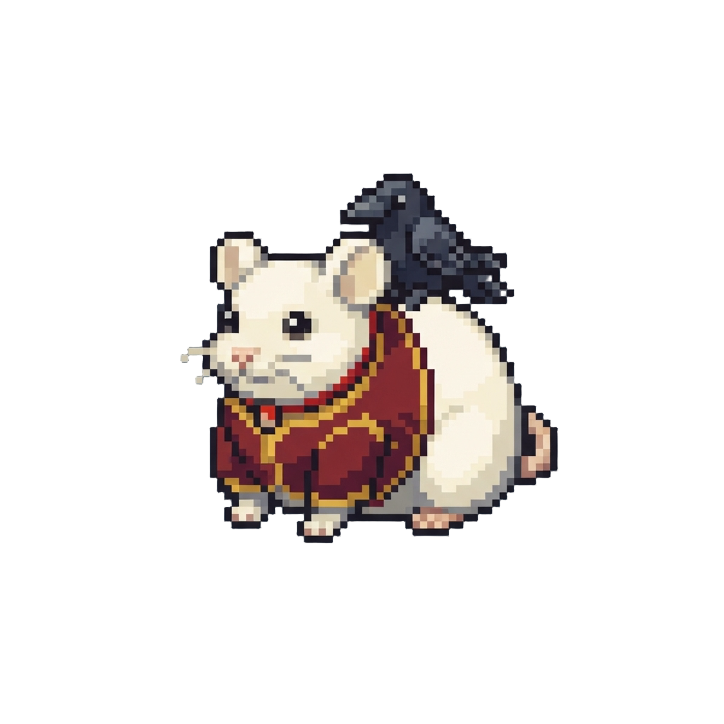 Boh Transformed Into a Fat White Mouse with a Tiny Crow Companion