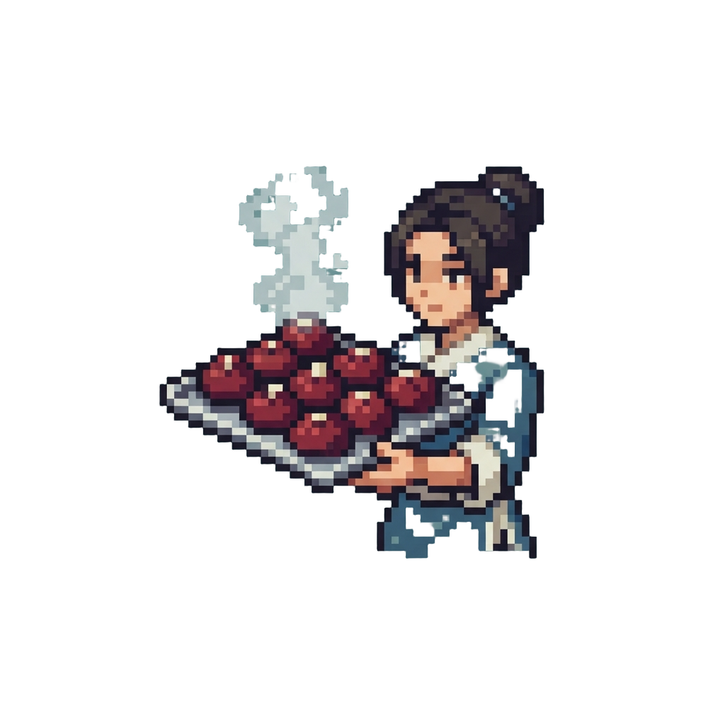 Lin Carrying a Steaming Tray of Giant Red Bean Buns