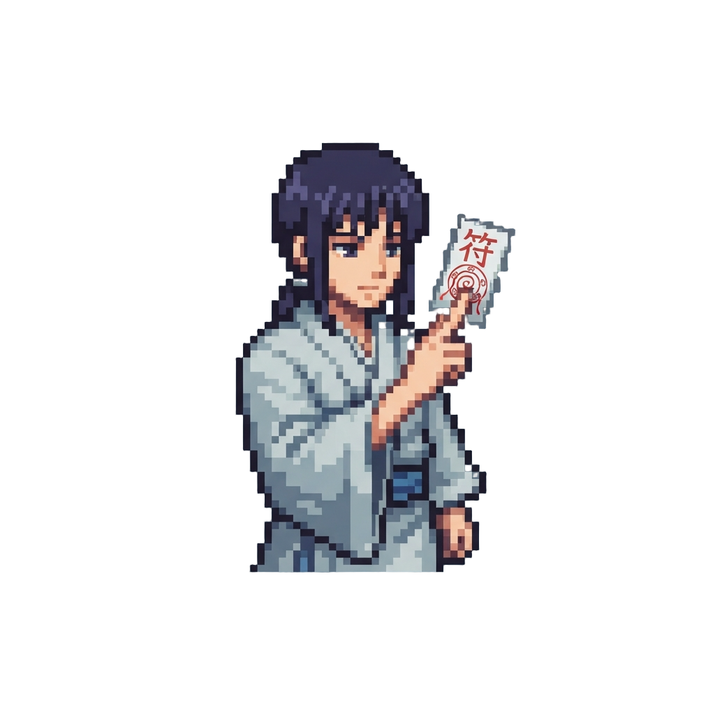 Haku in Silver Bathhouse Robes Holding a Paper Shikigami Talisman