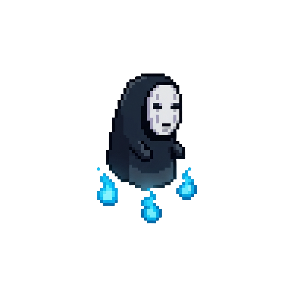 No-face Softly Floating with Glowing Blue Spirits