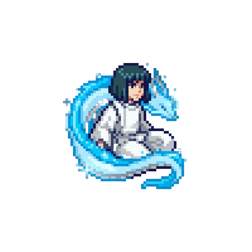 Haku in White Spirit Robes with a Swirling River Dragon Aura