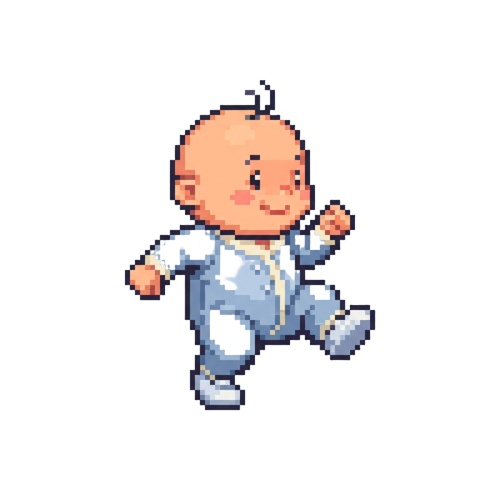 Boh in Baby Clothes Stomping Around Playfully
