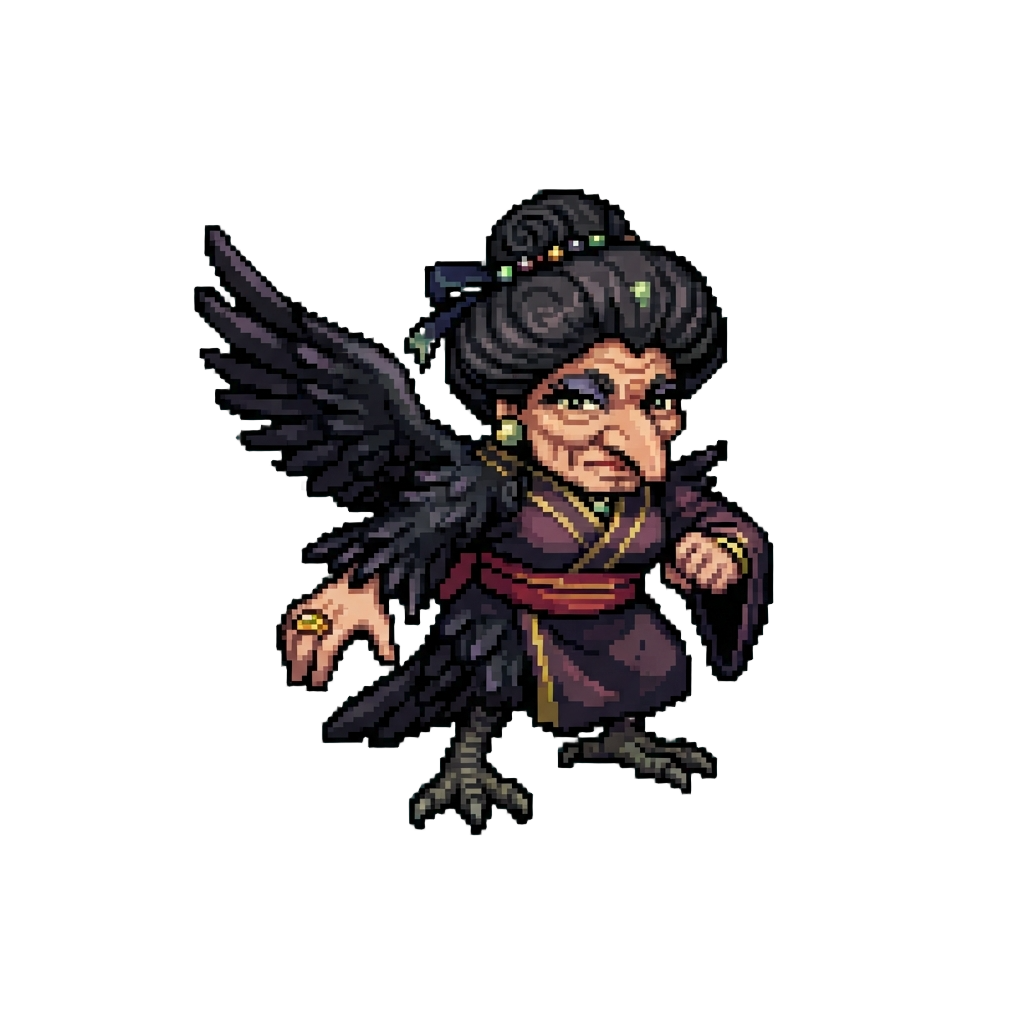 Yubaba Transforming Into a Dark Feathered Bird Creature