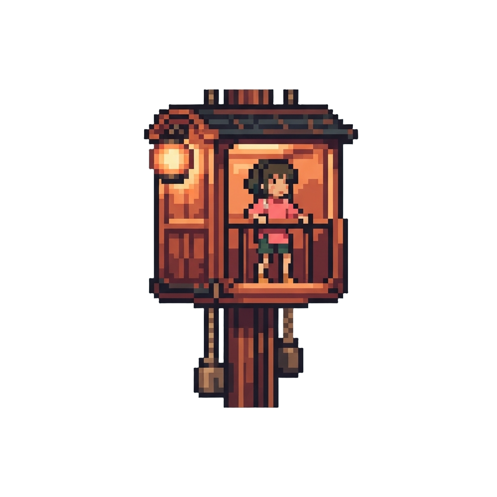 Chihiro Riding on a Glowing Bathhouse Elevator