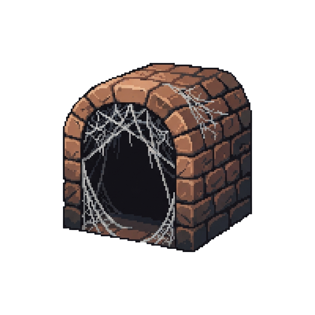 A Cobweb-covered Empty Brick Tunnel