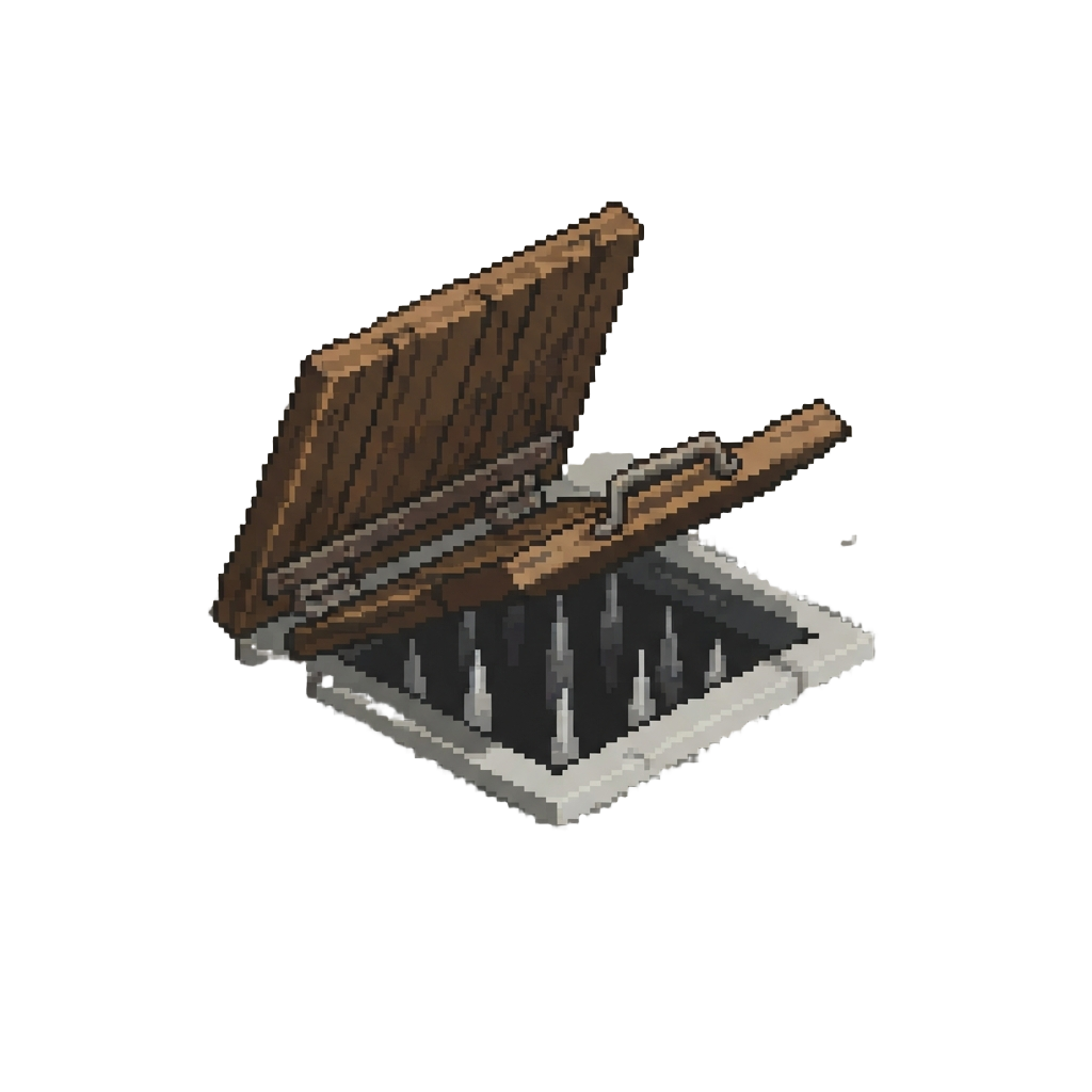A Trapdoor Snapping Open Into a Spike Pit