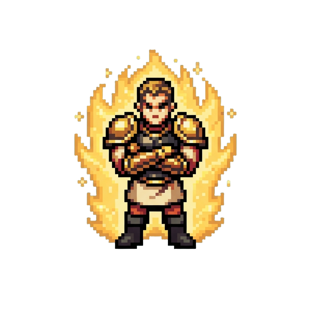 A Dramatic Arms-crossed Taunt with Golden Aura